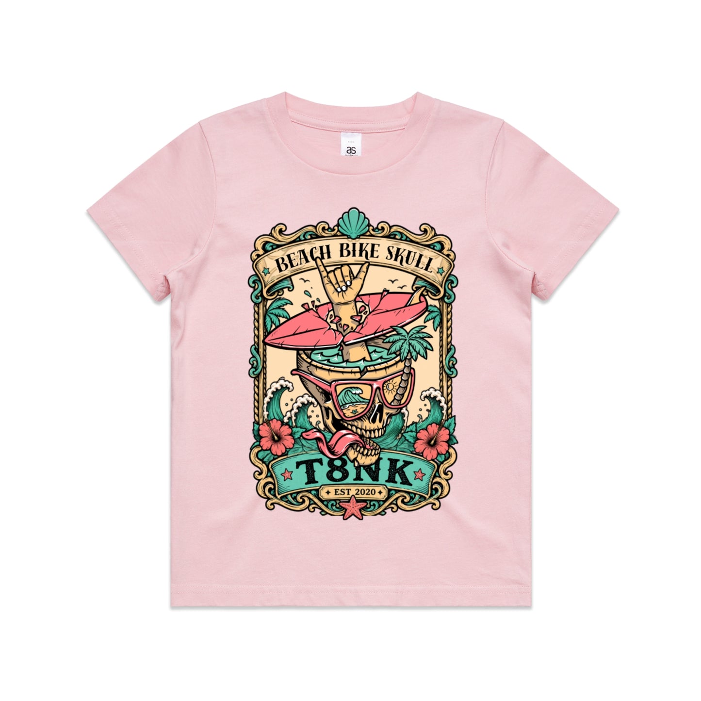 T8NK Beach Bike Skull Surf Tee | Tropical Beach Graphic Tee