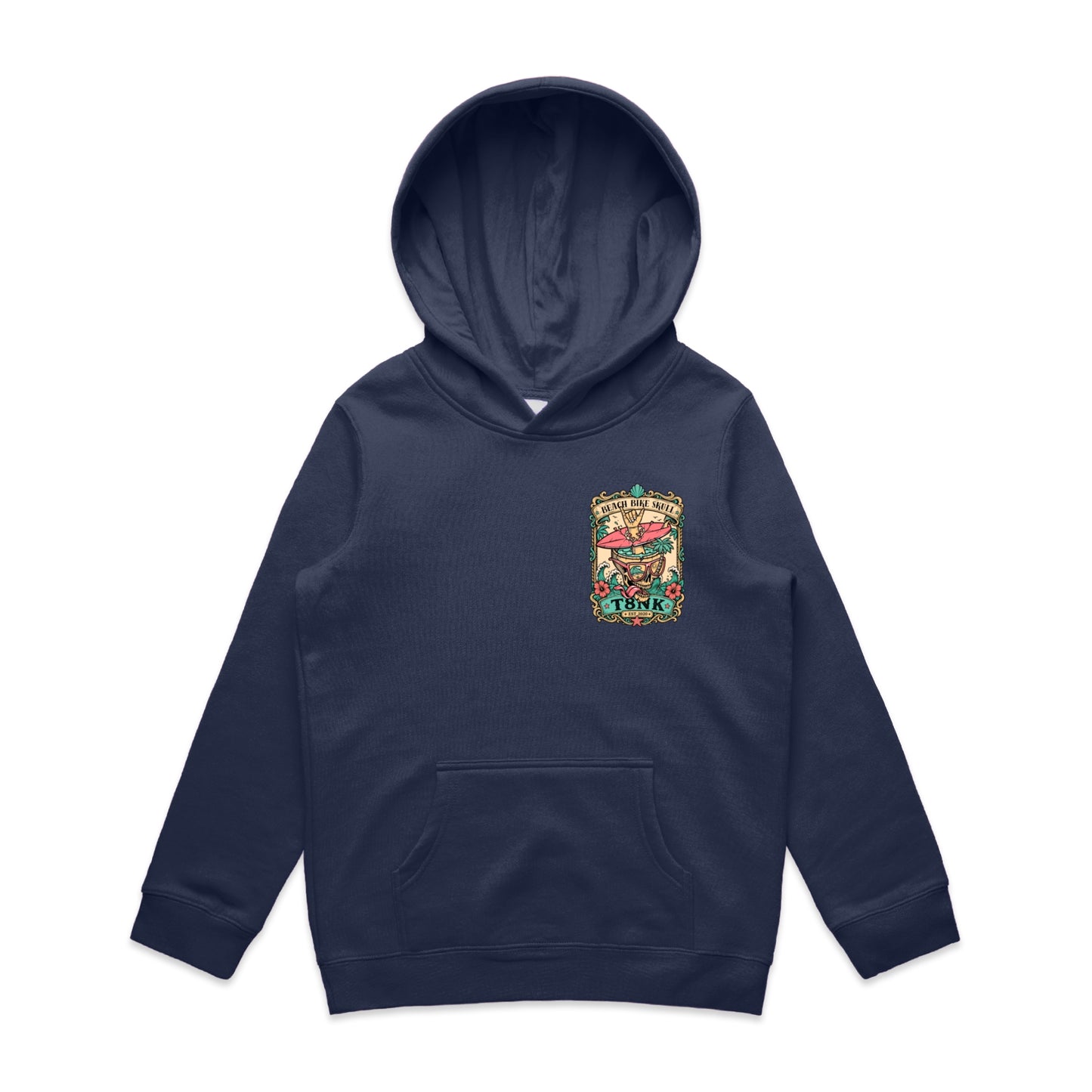 T8NK Beach Bike Skull Surf Skull Hood | Tropical Beach Graphic Hoodie
