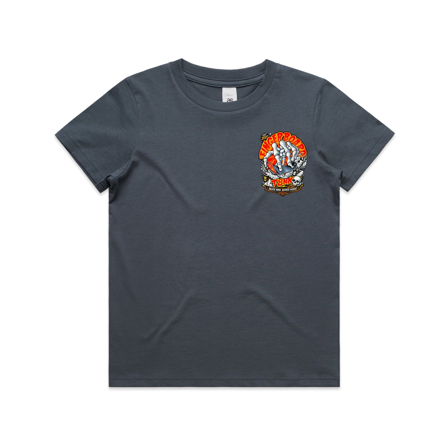 T8NK Fingerboard Skeleton Skate Tee | Retro Skateboarding Graphic Tee