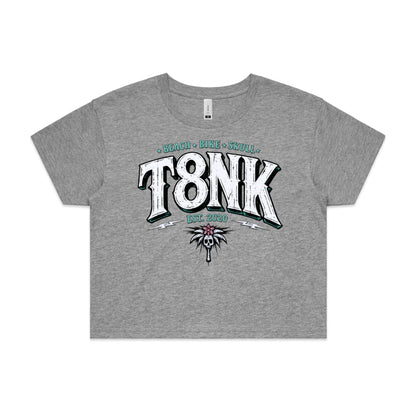 T8NK Beach Bike Skull Logo | Coastal Streetwear Surf Palm Skull Crop Top | Vintage Style