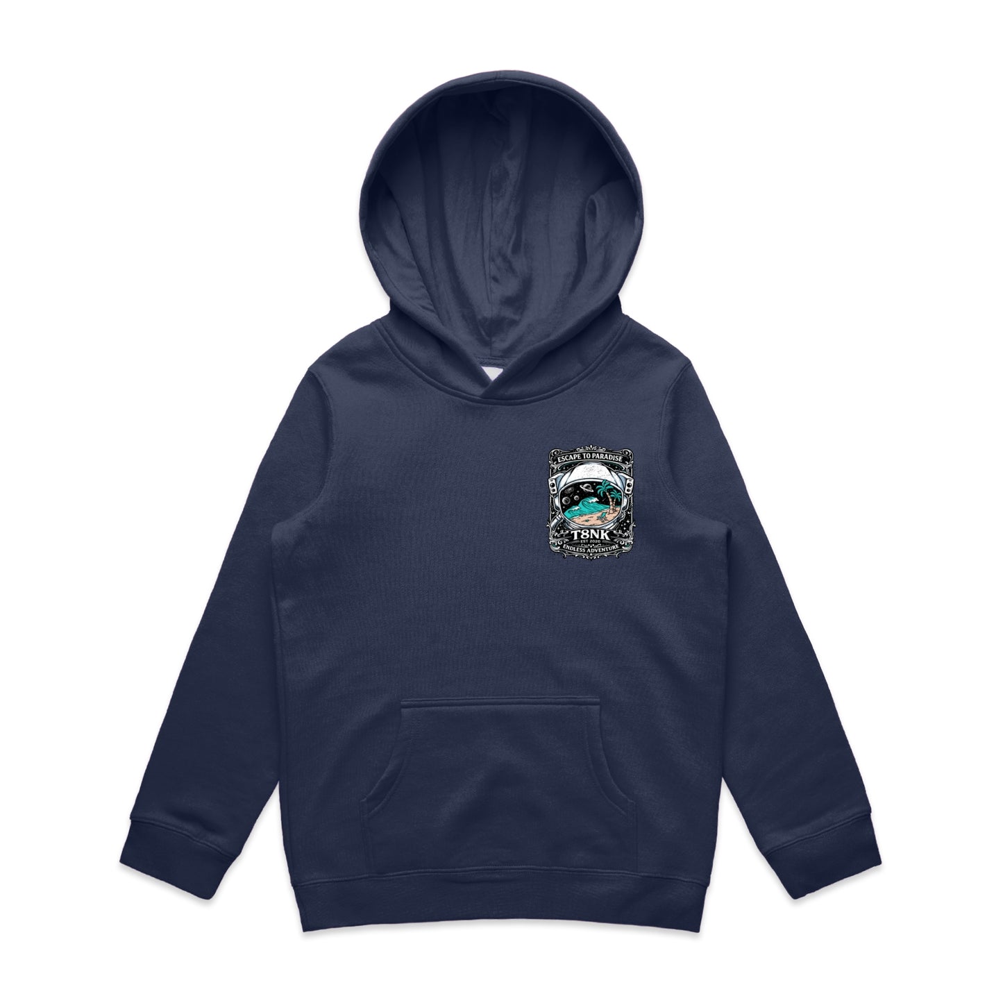 T8NK Endless Adventure Astronaut Surf Hood | Retro Space Beach Graphic Hoodie