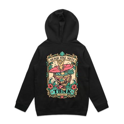 T8NK Beach Bike Skull Surf Skull Hood | Tropical Beach Graphic Hoodie