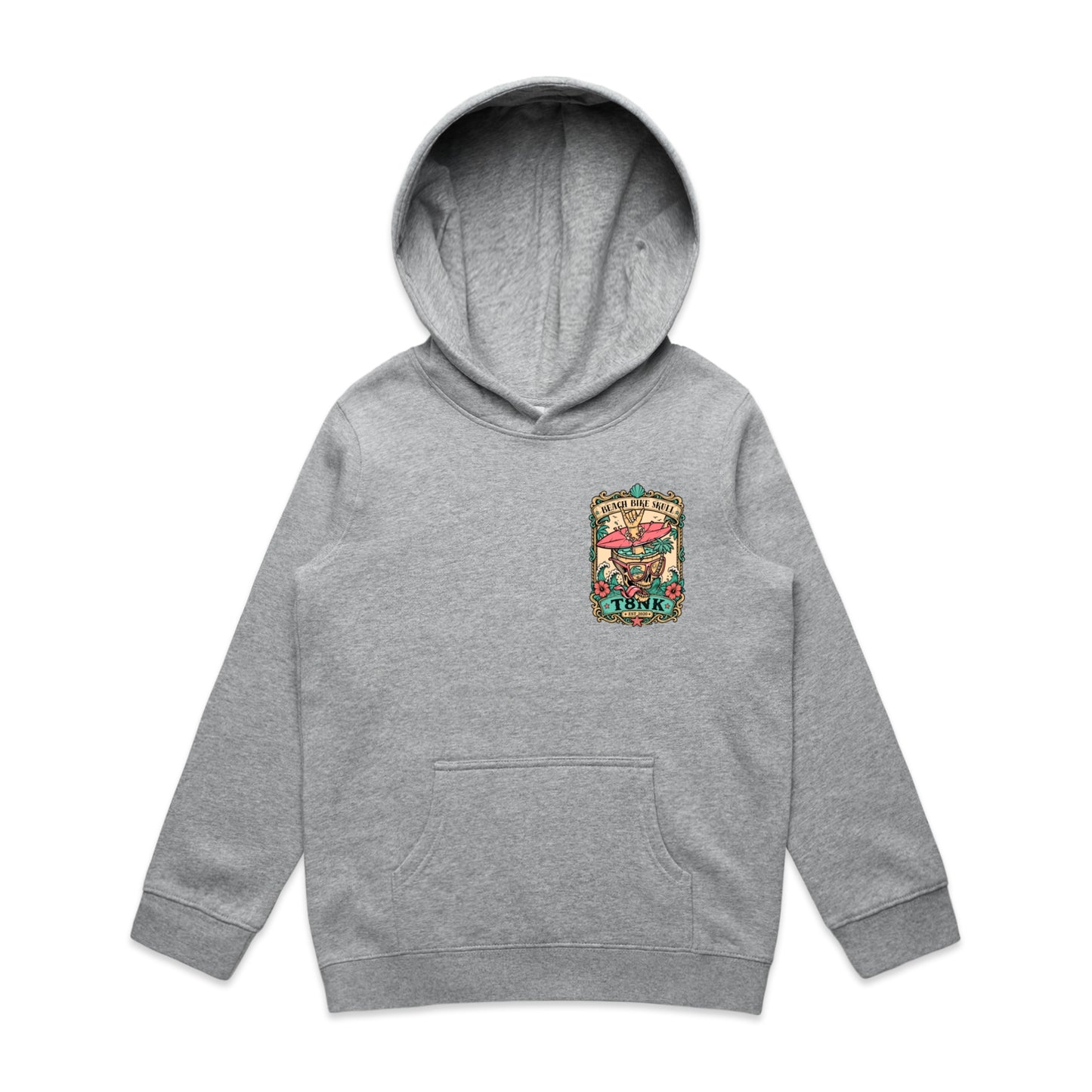 T8NK Beach Bike Skull Surf Skull Hood | Tropical Beach Graphic Hoodie