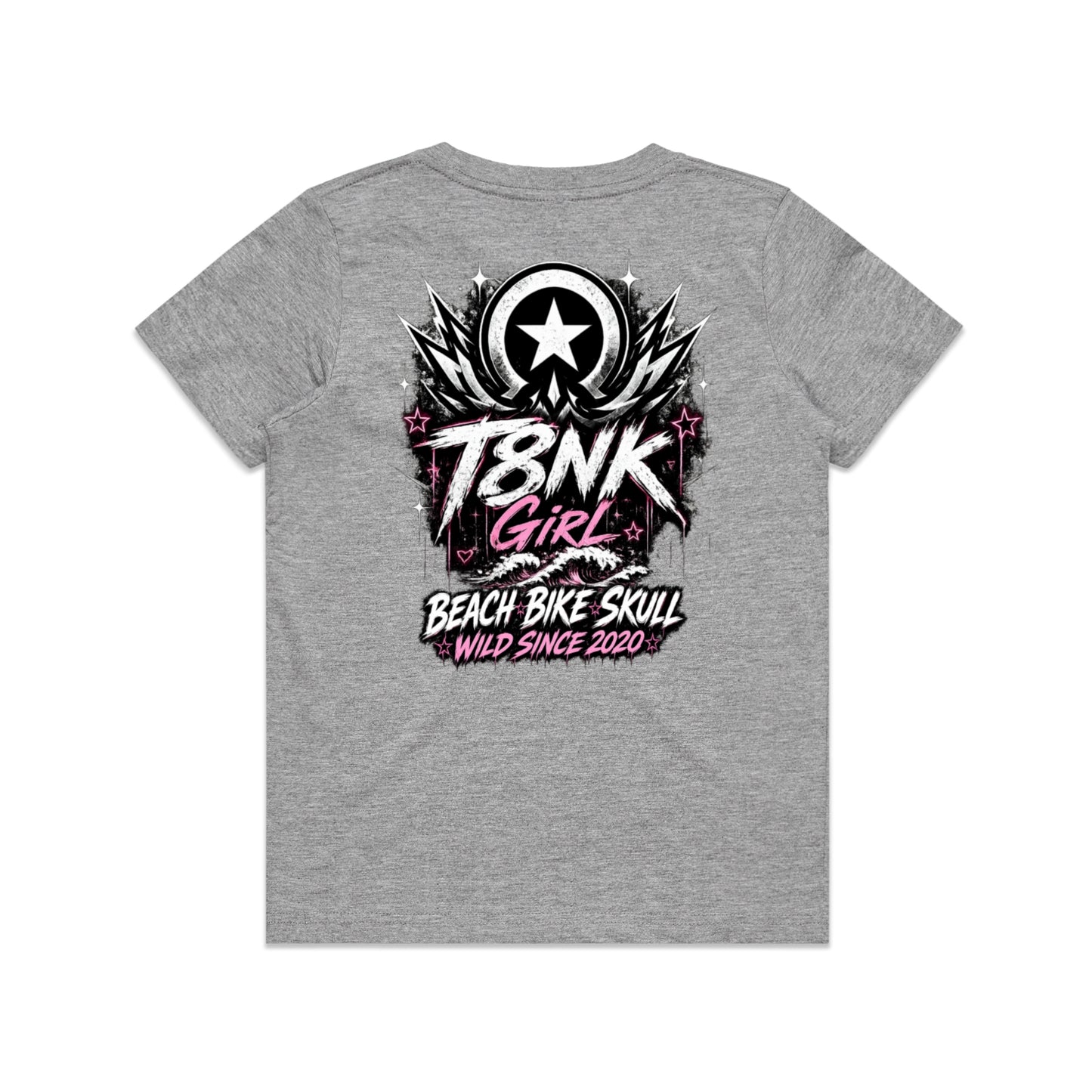 T8NK Girl Beach Bike Skull Tee | Women's Coastal Graphic F-shirt | Wild Since 2020
