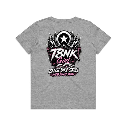 T8NK Girl Beach Bike Skull Tee | Women's Coastal Graphic F-shirt | Wild Since 2020