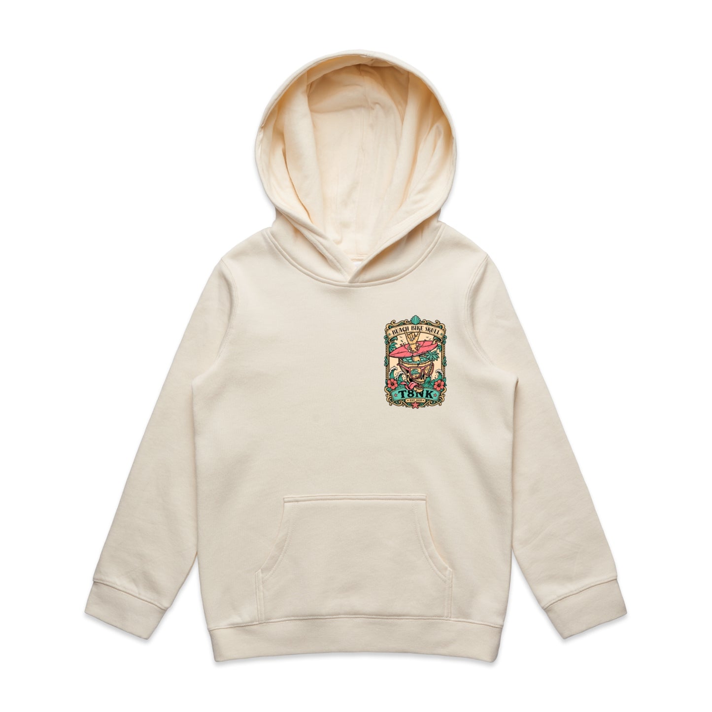 T8NK Beach Bike Skull Surf Skull Hood | Tropical Beach Graphic Hoodie