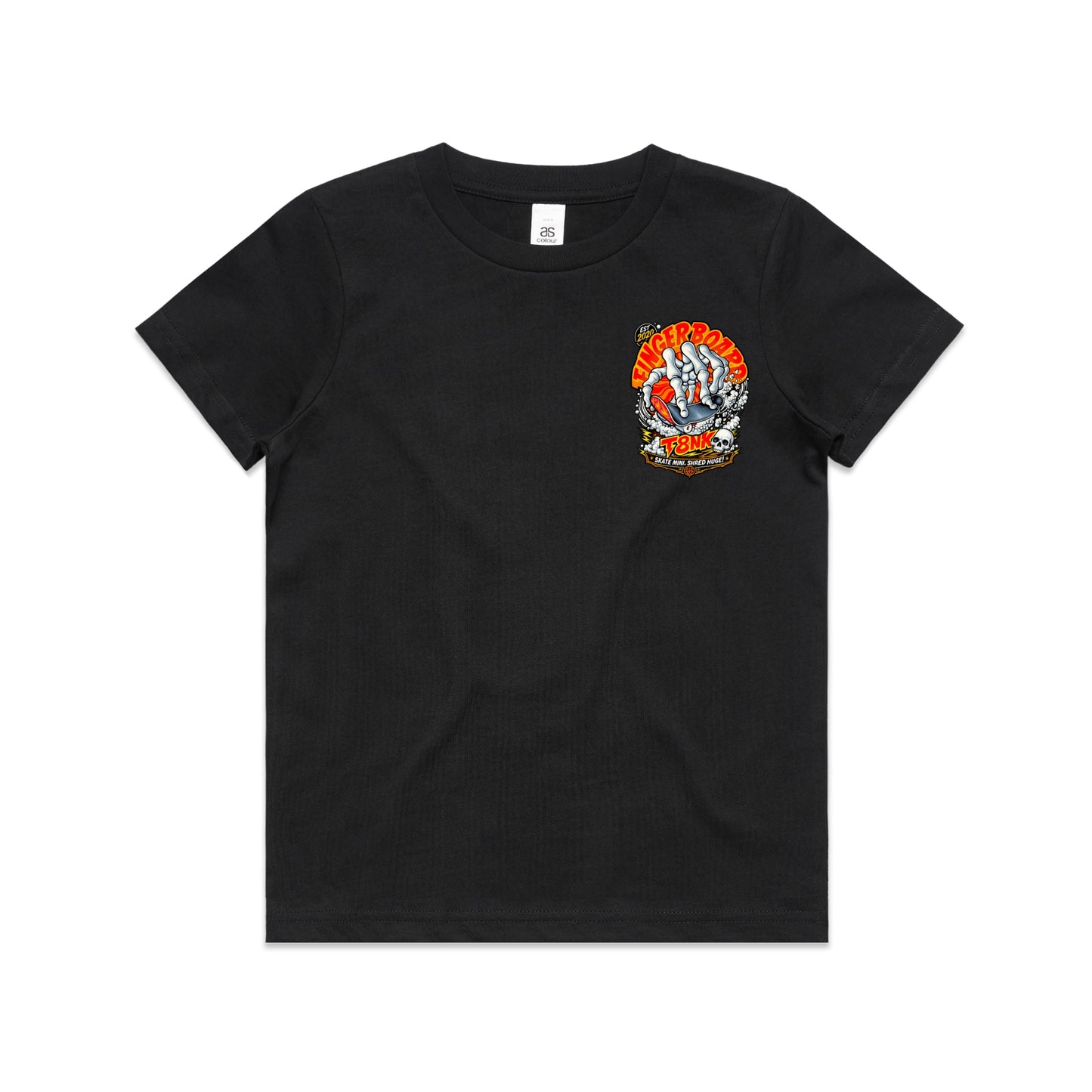 T8NK Fingerboard Skeleton Skate Tee | Retro Skateboarding Graphic Tee