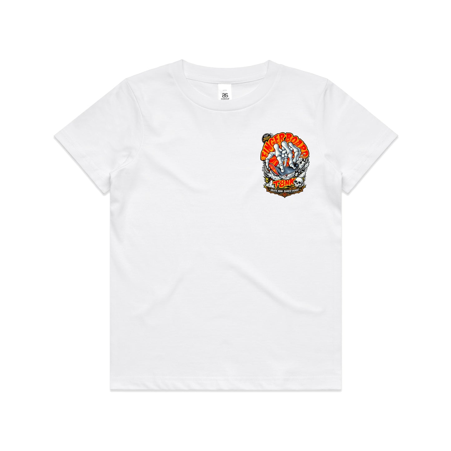 T8NK Fingerboard Skeleton Skate Tee | Retro Skateboarding Graphic Tee