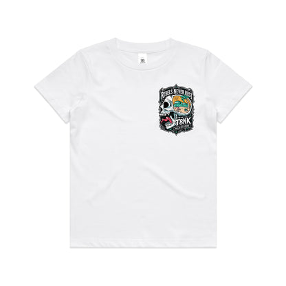 T8NK Rebels Never Rust Skull Tee | Vintage Surf Skull Graphic Tee