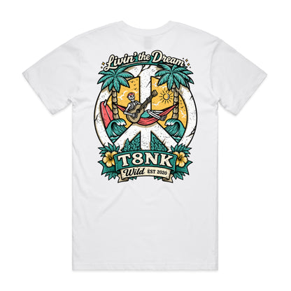 T8NK Livin’ The Dream Tee | Tropical Skeleton Beach Graphic T-Shirt