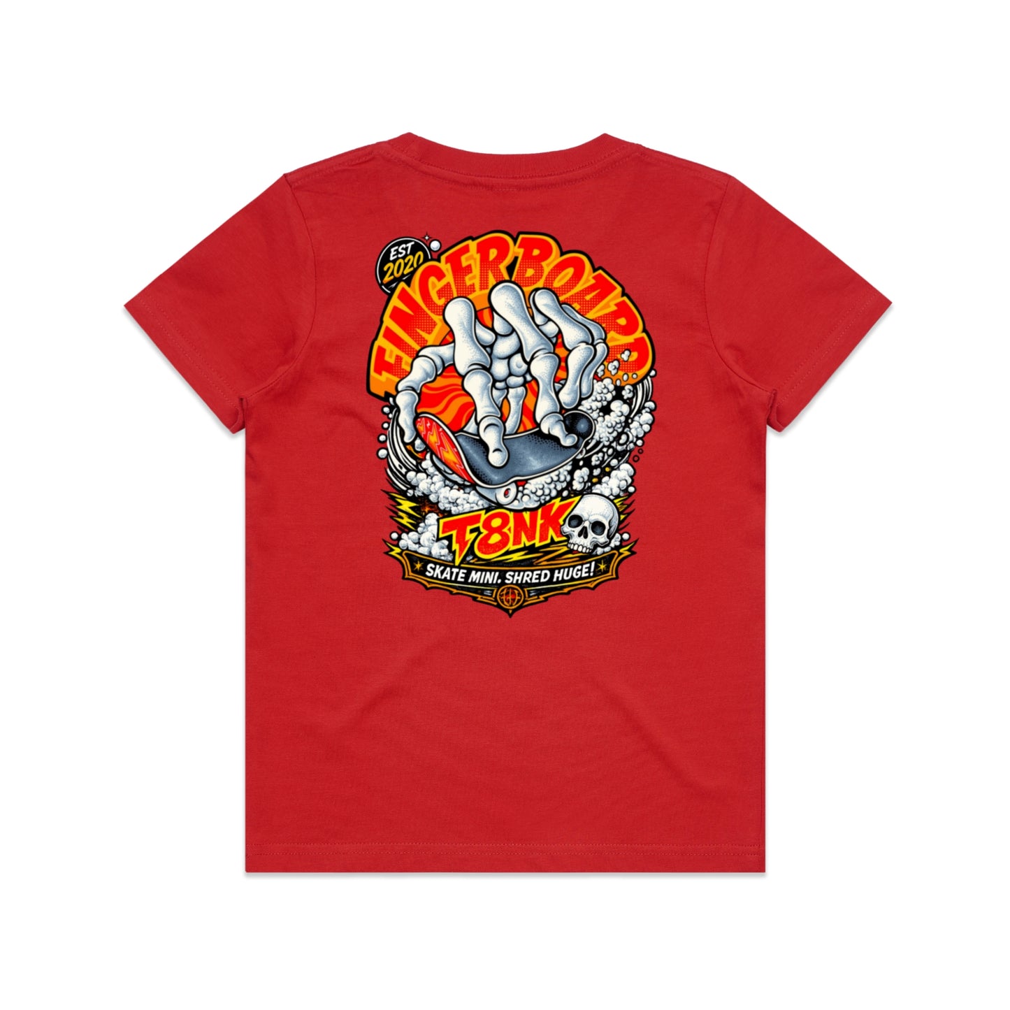 T8NK Fingerboard Skeleton Skate Tee | Retro Skateboarding Graphic Tee