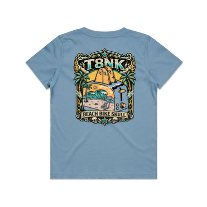 T8NK Beach Bike Skull Toaster Tee | Retro Surf Beach Graphic Tee
